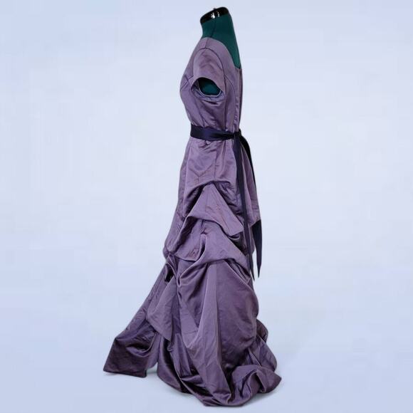 Satin Eggplant Purple Prom Bridesmaid Dress with Side Pickups - Size 14 - Picture 2 of 7